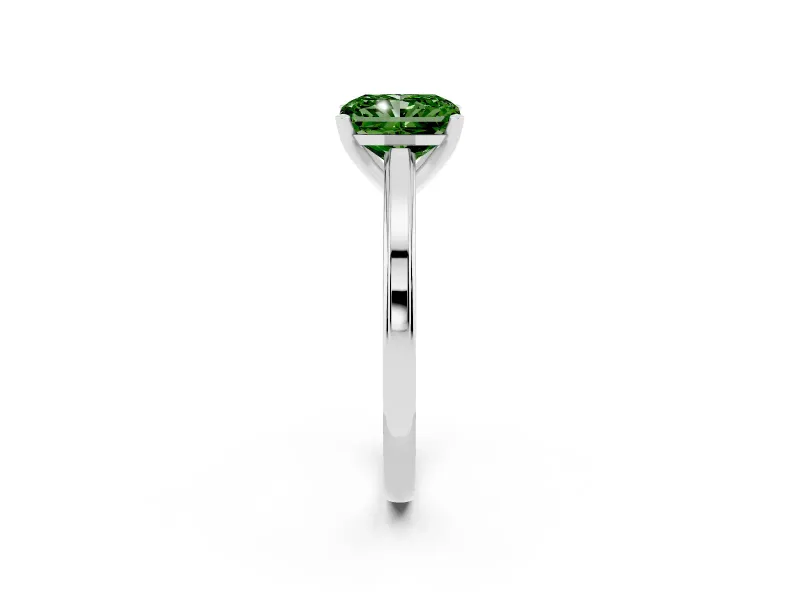Fancy Green Radiant Cut Diamond Solitaire Ring Set in White gold with Prong Setting and Classic Band