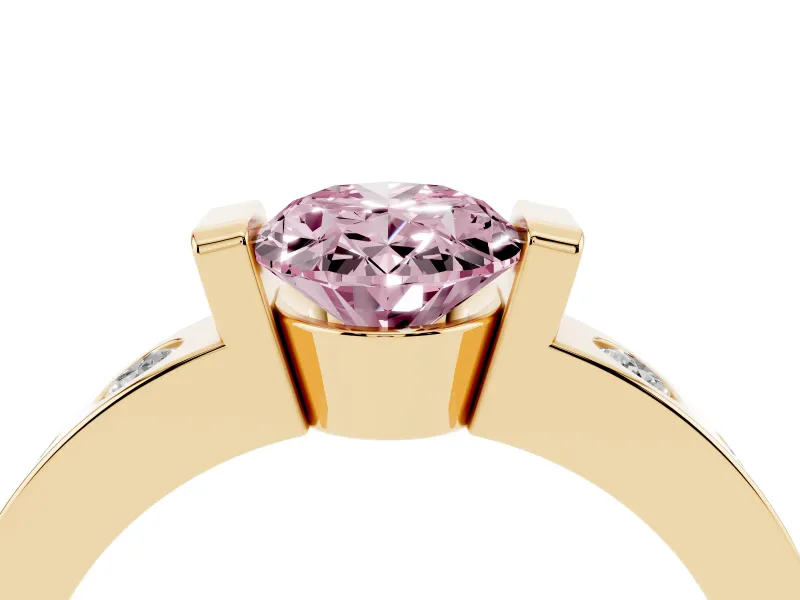 Oval Tension Style Engagement Ring Setting for a Fancy Pink Lab-Grown Diamond | Yellow Gold