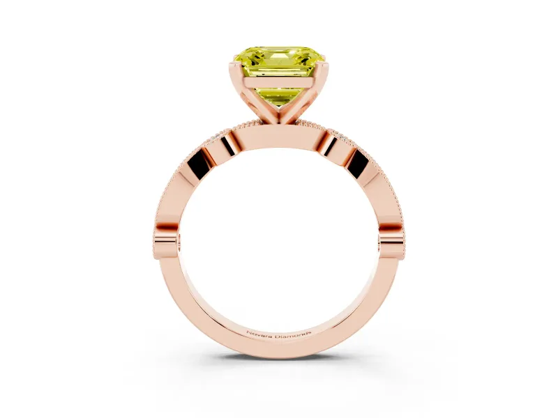 Asscher Cut Vintage Engagement Ring Setting for a Fancy Yellow Lab-Grown Diamond | Rose Gold