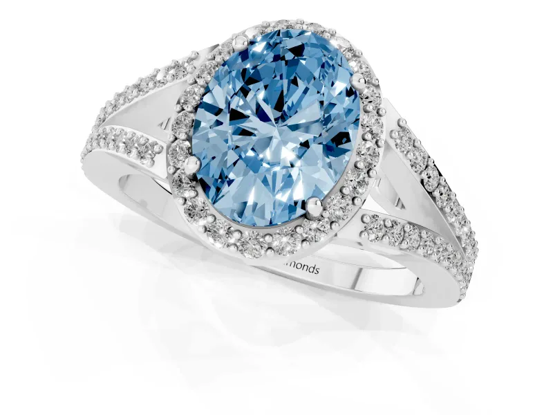 Oval Split Shank Halo Engagement Ring Setting for a Fancy Blue Lab-Grown Diamond | Sterling Silver