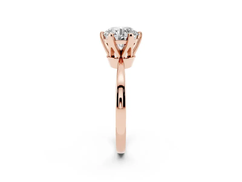 Round Cut Diamond Solitaire Engagement Ring Set in Rose gold with Slim Tapered Solitaire Band