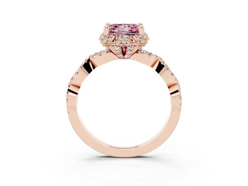 Princess Cut Milgrain Halo Engagement Ring Setting for a Fancy Pink Lab-Grown Diamond | Graduated Shoulders | Rose Gold
