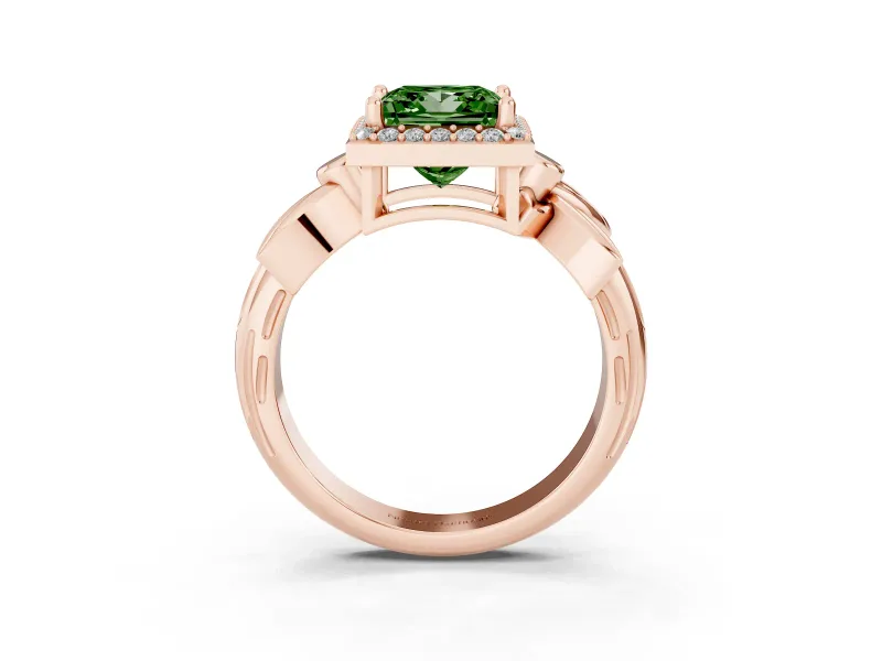 Princess Cut Floral Halo Engagement Ring Setting for a Fancy Green Lab-Grown Diamond | Rose Gold