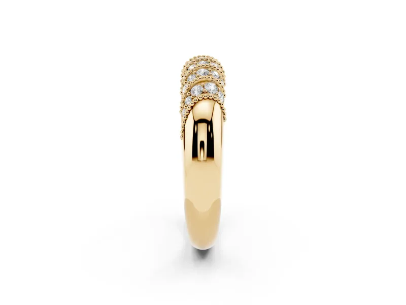 Round Lab-Grown Diamond Diagonal Pavé Dome Wedding Band | Milgrain Bars | Yellow Gold