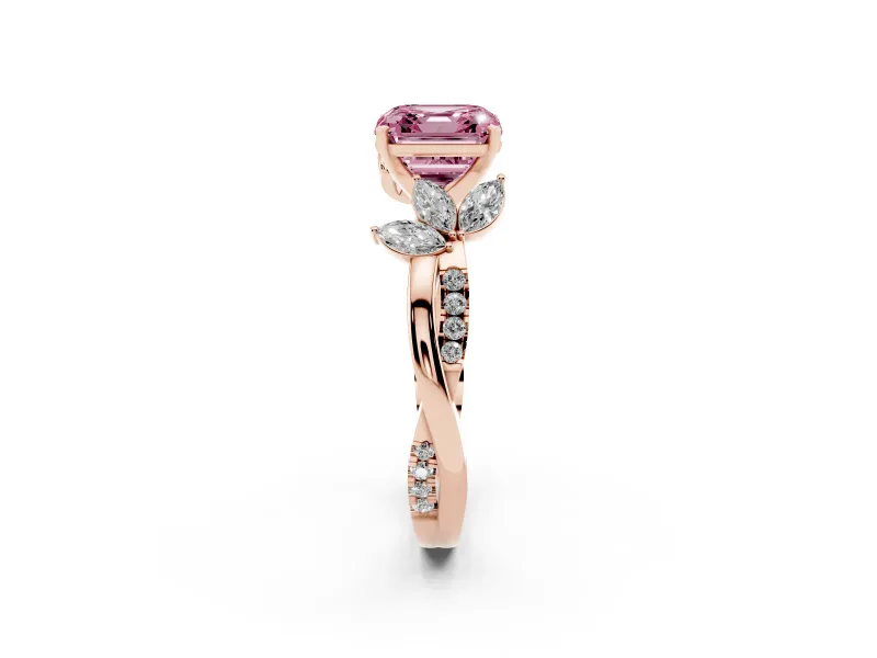 Asscher Cut Floral Vine Engagement Ring Setting for a Fancy Pink Lab-Grown Diamond | Rose Gold