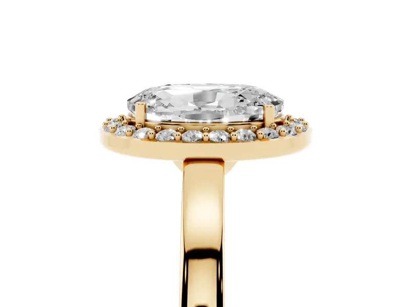 Oval Thin Halo Low Profile Engagement Ring Setting | Slim Plain Band | Yellow Gold