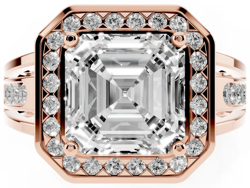 Asscher Cut Vintage Halo Engagement Ring Setting | Channel-Set Split Shank | Rose Gold