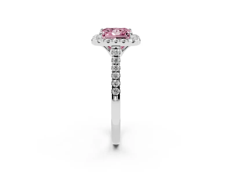 Princess Cut Raised Halo Engagement Ring Setting for a Fancy Pink Lab-Grown Diamond | White Gold