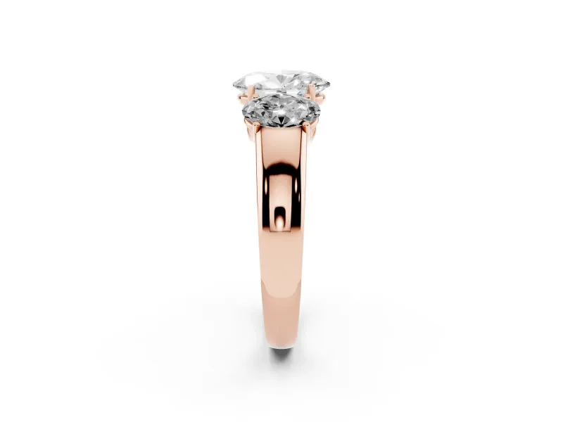 Oval Three Stone Engagement Ring Setting | Touching Side Stones | Rose Gold