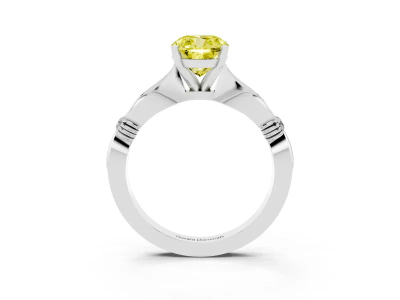 Cushion Cut Floral Engagement Ring Setting for a Fancy Yellow Lab-Grown Diamond | White Gold