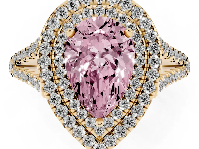 Pear-Shaped Halo Engagement Ring Setting for a Fancy Pink Lab-Grown Diamond | Yellow Gold - Design NV-24799