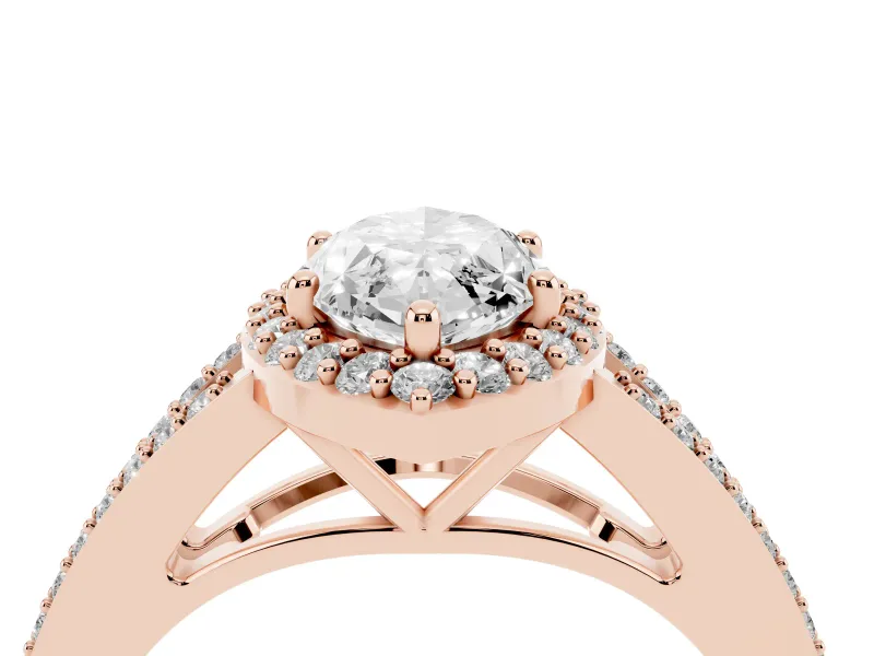 Marquise Halo Engagement Ring Setting | V-Split Pavé Band | Rose Gold