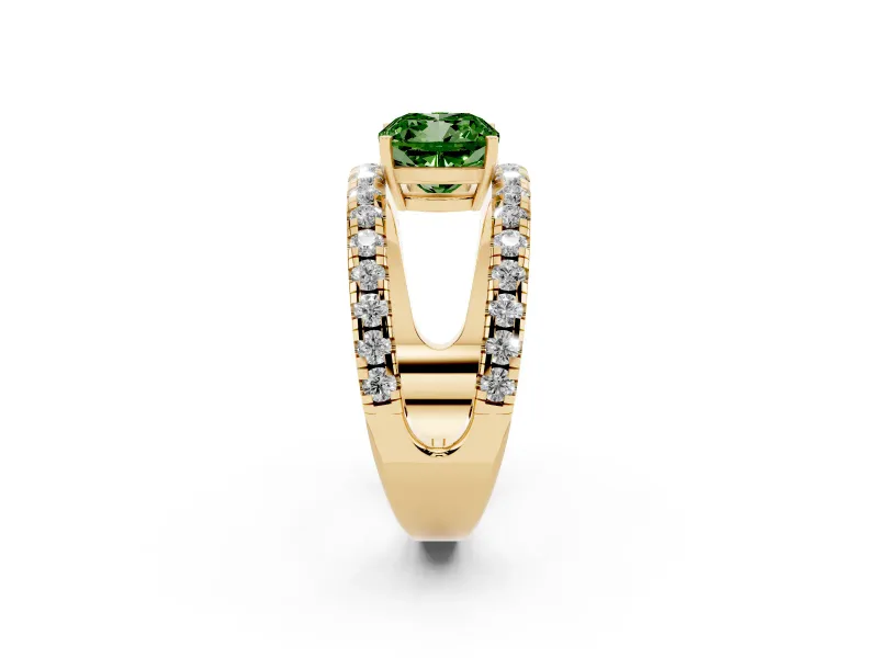 Cushion Cut Pavé Engagement Ring Setting for a Fancy Green Lab-Grown Diamond | Yellow Gold - Design NV-24679
