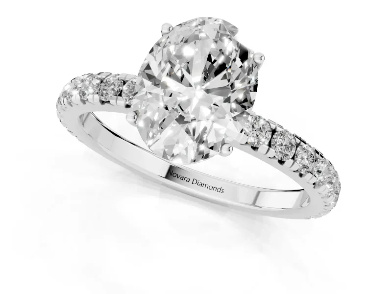 Oval Pave Engagement Ring Setting | Shared Prong Band | White Gold