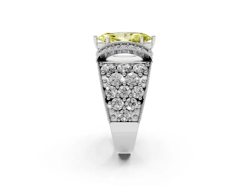 Marquise Vintage Pave Engagement Ring Setting for a Fancy Yellow Lab-Grown Diamond | Milgrain Edges | Sterling Silver