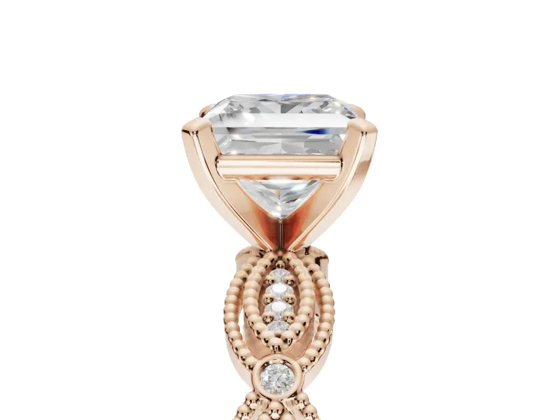 Princess Cut Vintage Milgrain Engagement Ring Setting | Graduated Stations | Rose Gold