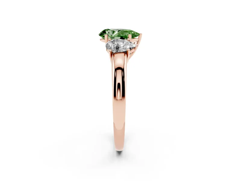 Pear-Shaped Three Stone Engagement Ring Setting for a Fancy Green Lab-Grown Diamond | Matching Side Stones | Rose Gold