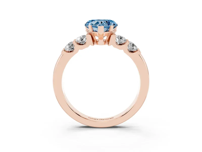 Heart-Shaped Five Stone Engagement Ring Setting for a Fancy Blue Lab-Grown Diamond | Rose Gold