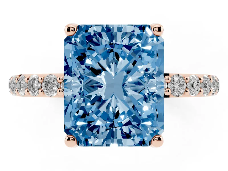 Radiant Cut Pave Engagement Ring Setting for a Fancy Blue Lab-Grown Diamond | Slim Band | Rose Gold