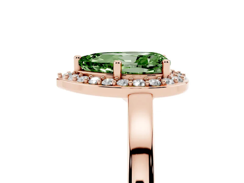 Fancy Green Pear Cut Diamond Halo Ring Set in Rose gold with Solitaire Band and Prong Setting