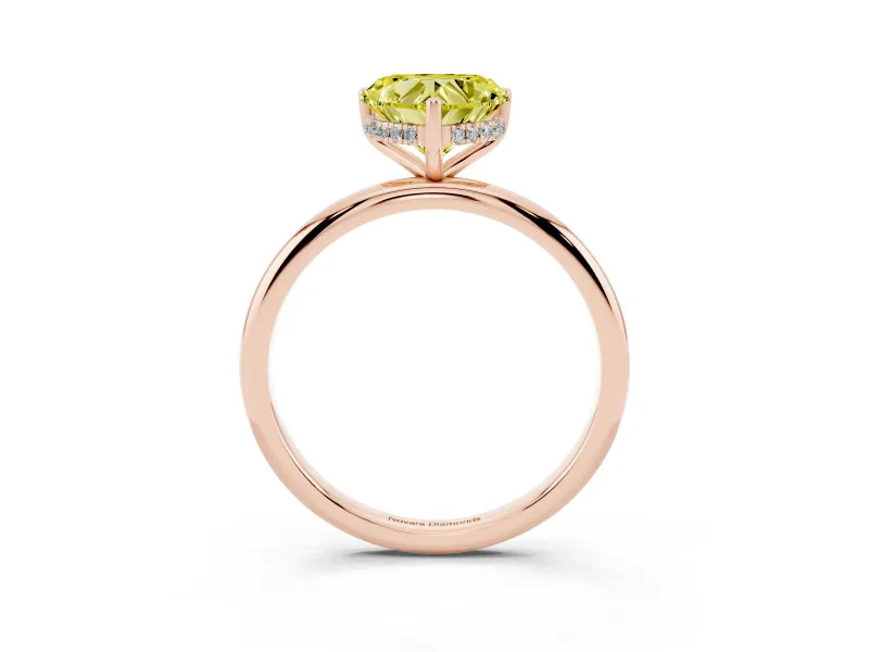 Heart-Shaped Hidden Halo Engagement Ring Setting for a Fancy Yellow Lab-Grown Diamond | Plain Band | Rose Gold