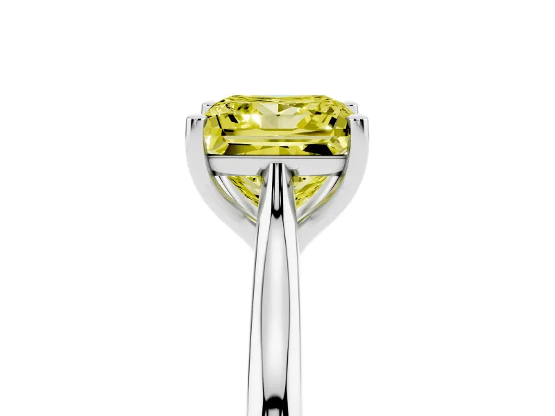 Fancy Yellow Princess Cut Diamond Solitaire Ring Set in Platinum with Cathedral Band and Prong Setting