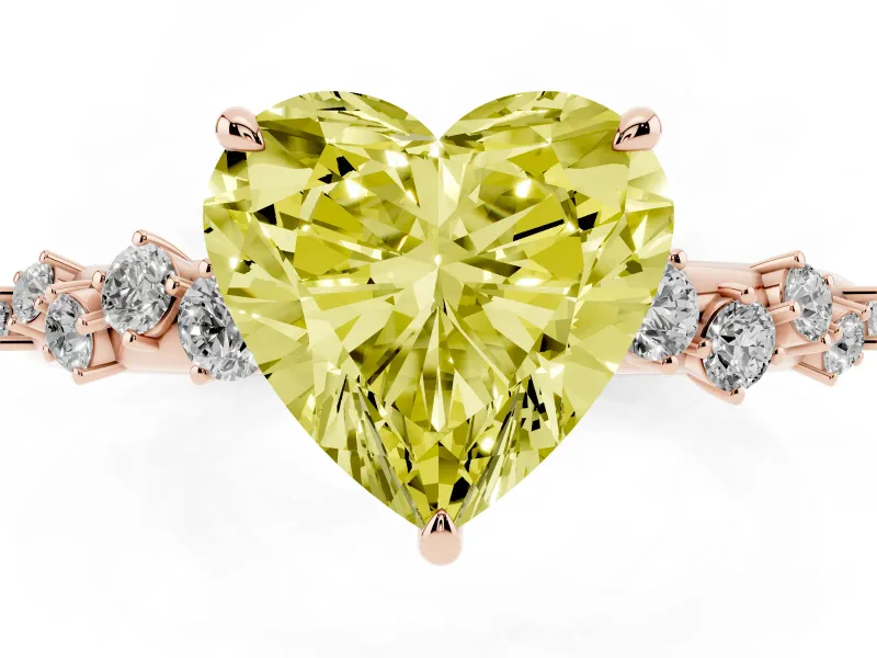 Fancy Yellow Heart Cut Diamond Cluster Solitaire Ring Set in Rose gold with Prong Setting