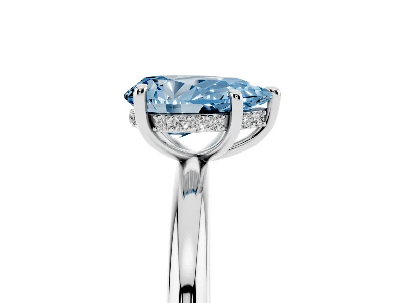 Pear-Shaped Hidden Halo Ring Setting for a Fancy Blue Lab-Grown Diamond | Sterling Silver