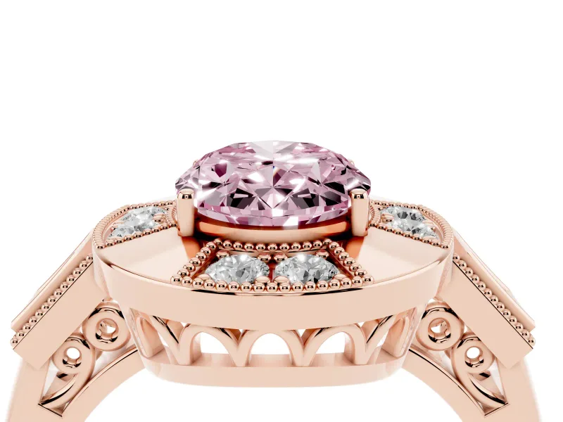Oval Milgrain Sectioned Halo Engagement Ring Setting for a Fancy Pink Lab-Grown Diamond | Rose Gold