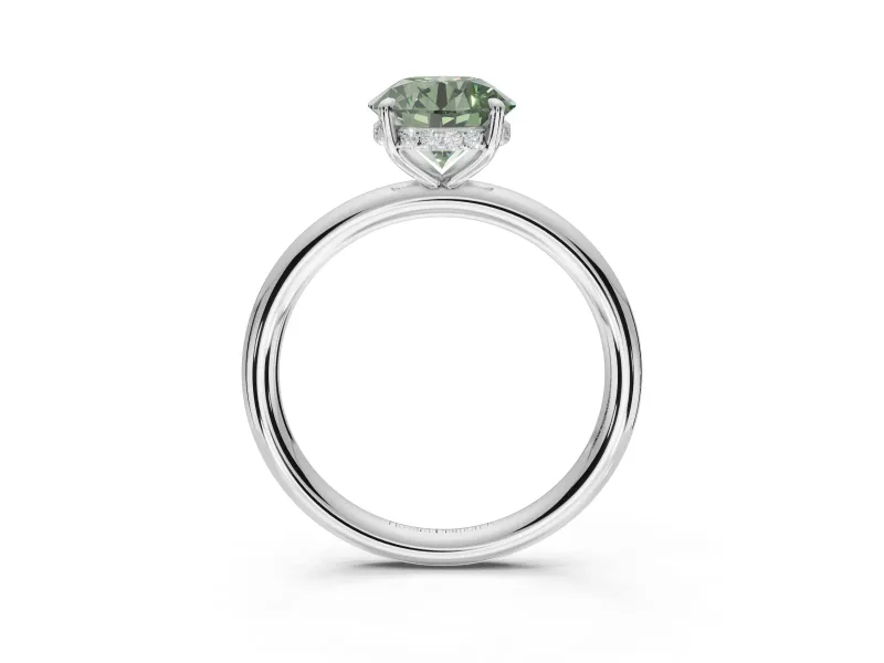 Round Hidden Halo Engagement Ring Setting for a Fancy Green Lab-Grown Diamond | Platinum
