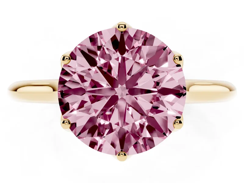 Round Cathedral Solitaire Engagement Ring Setting for a Fancy Pink Lab-Grown Diamond | Tulip Gallery | Yellow Gold