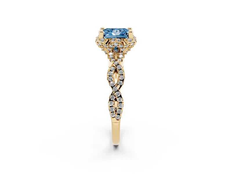 Princess Cut Halo Engagement Ring Setting for a Fancy Blue Lab-Grown Diamond | Yellow Gold - Design NV-24725