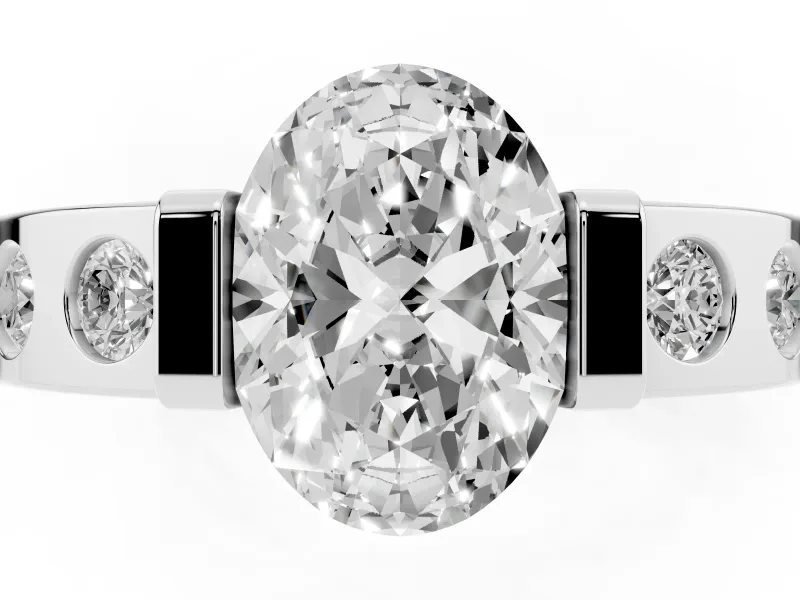 Oval Tension Style Engagement Ring Setting | Flush Set Accents | White Gold