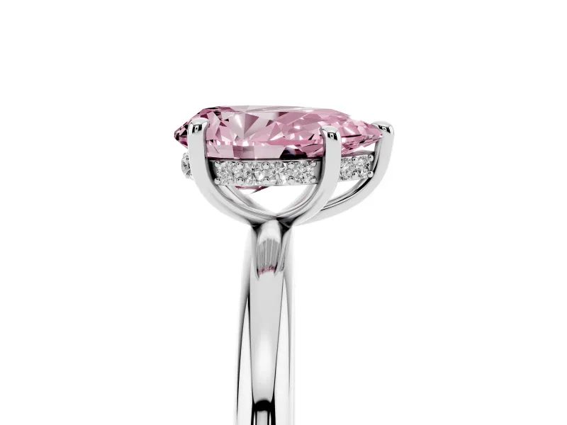 Pear-Shaped Hidden Halo Ring Setting for a Fancy Pink Lab-Grown Diamond | Sterling Silver