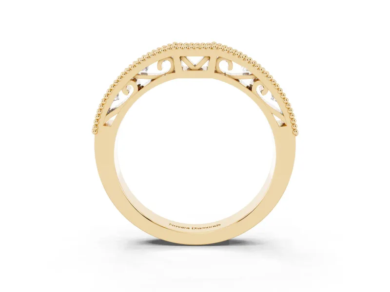 Round Diamond Pavé Chevron Band Set in Yellow gold with Milgrain Edges