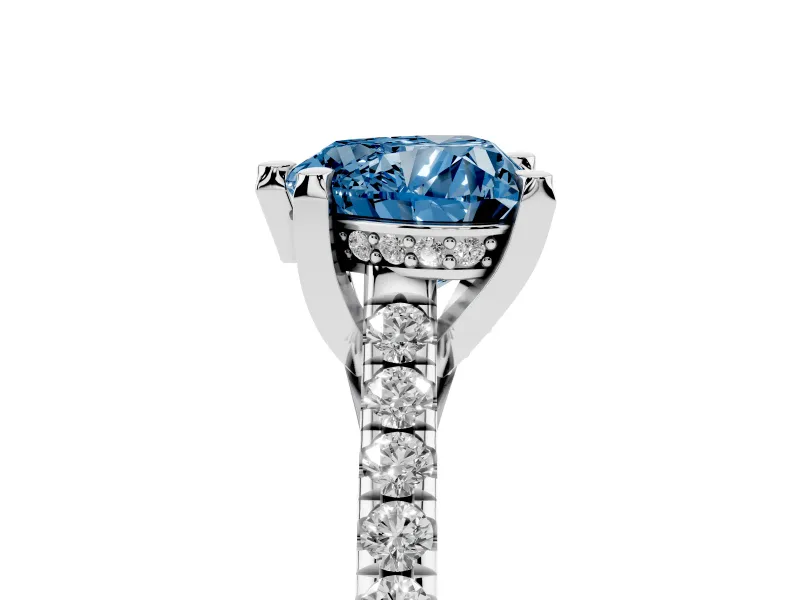 Heart-Shaped Hidden Halo Pave Engagement Ring Setting for a Fancy Blue Lab-Grown Diamond | Claw Prongs | White Gold