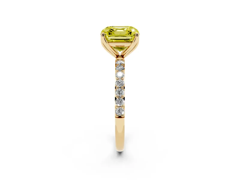 Asscher Cut Pave Solitaire Engagement Ring Setting for a Fancy Yellow Lab-Grown Diamond | Slim Band | Yellow Gold