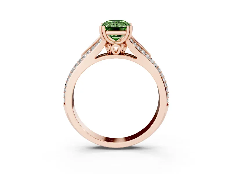 Emerald Cut Split Shank Engagement Ring Setting for a Fancy Green Lab-Grown Diamond | Pave Band | Rose Gold