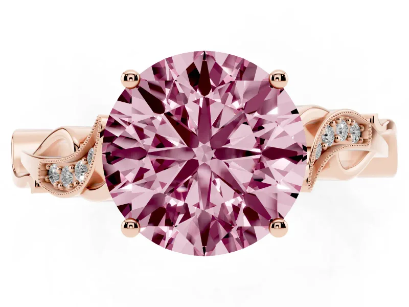 Round Vine Engagement Ring Setting for a Fancy Pink Lab-Grown Diamond | Rose Gold