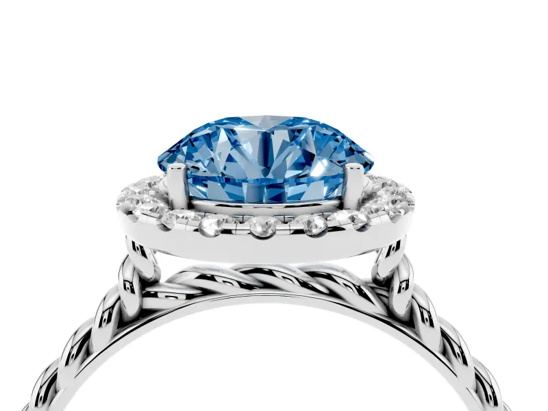 Round Rope Halo Engagement Ring Setting for a Fancy Blue Lab-Grown Diamond | White Gold
