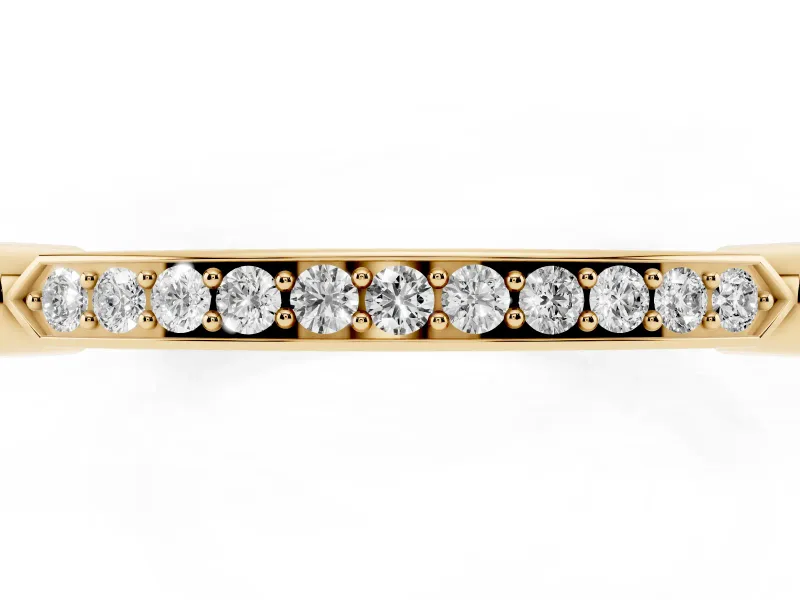 Round Lab-Grown Diamond Pavé Bar Wedding Band | Bezel Stations | Yellow Gold
