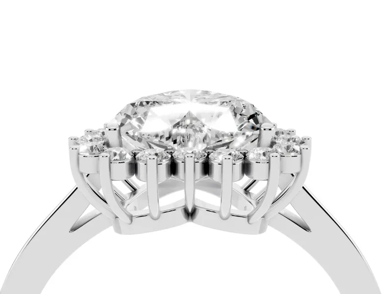 Heart-Shaped Scalloped Halo Engagement Ring Setting | Flat Plain Band | Sterling Silver