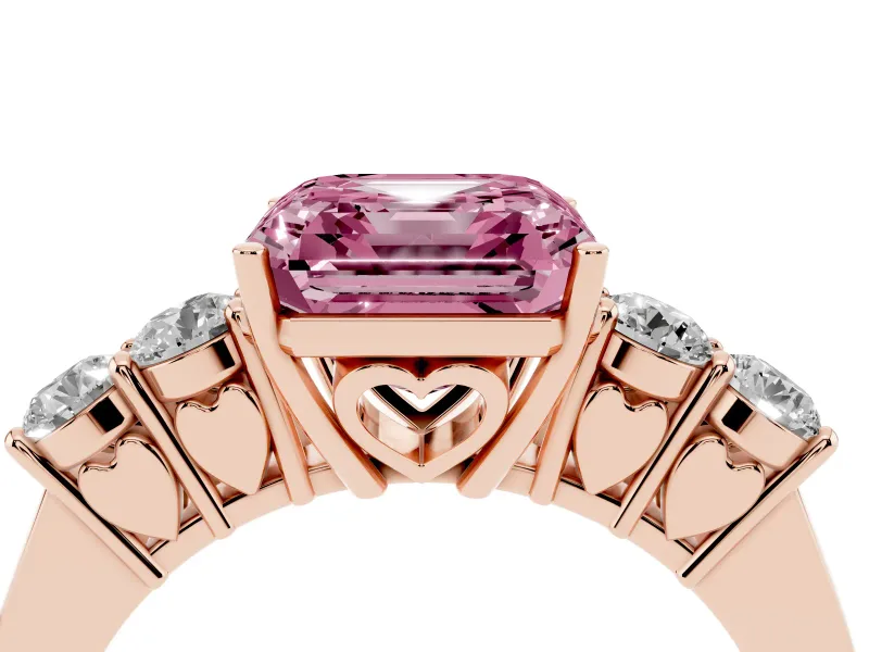 Asscher Cut 5 Stone Engagement Ring Setting for a Fancy Pink Lab-Grown Diamond | Rose Gold