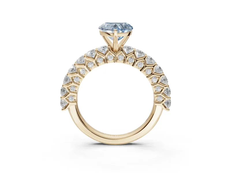 Heart-Shaped Shared Prong Engagement Ring Setting for a Fancy Blue Lab-Grown Diamond | Yellow Gold