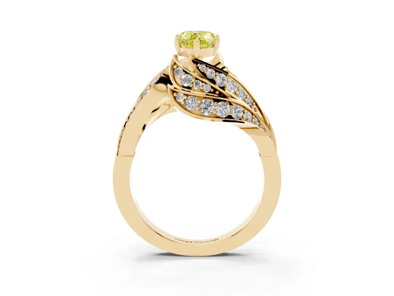 Pear-Shaped Bypass Pavé Engagement Ring Setting for a Fancy Yellow Lab-Grown Diamond | Graduated Pavé | Yellow Gold