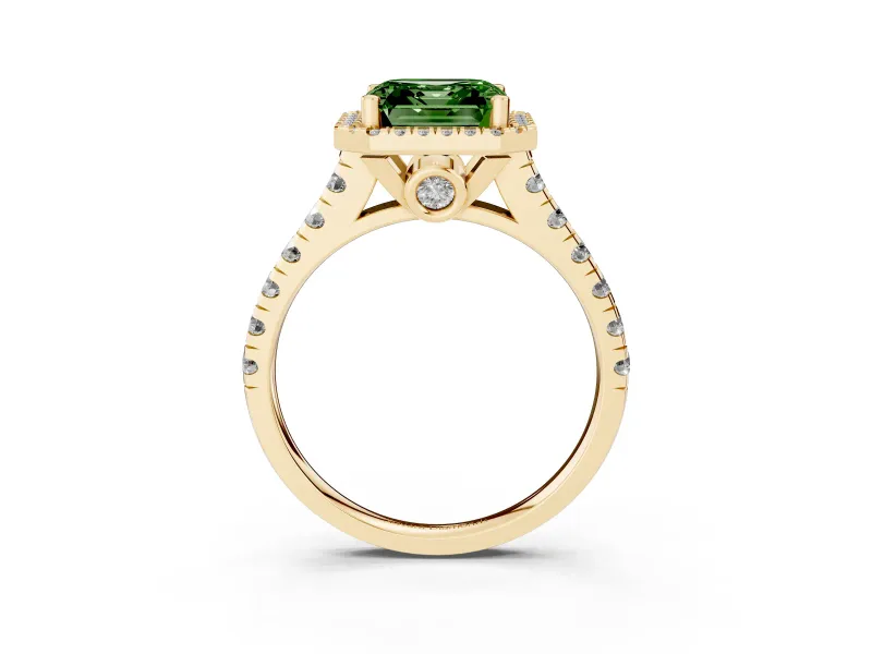 Asscher Cut Accented Halo Engagement Ring Setting for a Fancy Green Lab-Grown Diamond | Yellow Gold