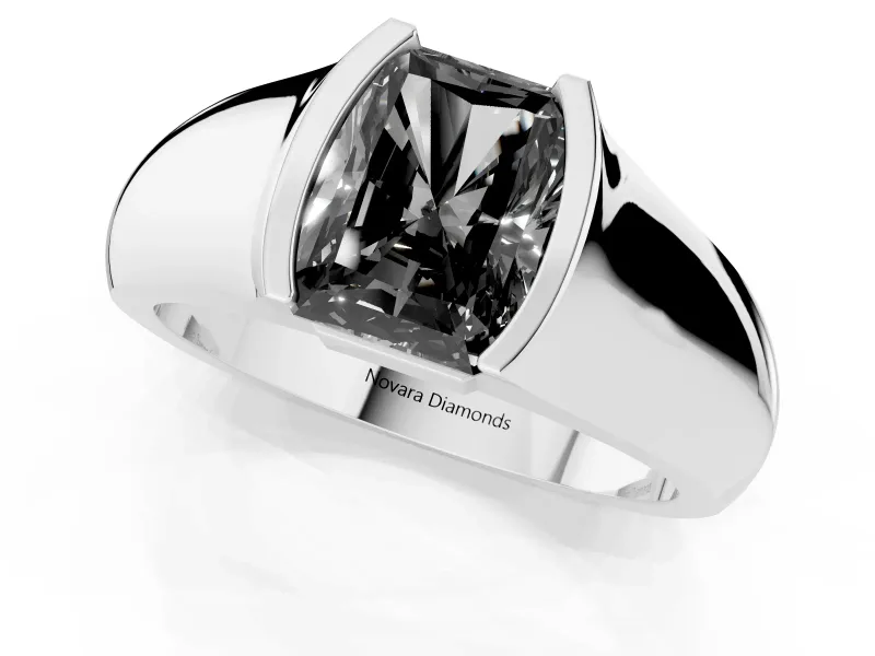 Radiant Cut Half Bezel Solitaire Engagement Ring Setting for a Black Center | Wide Band | White Gold