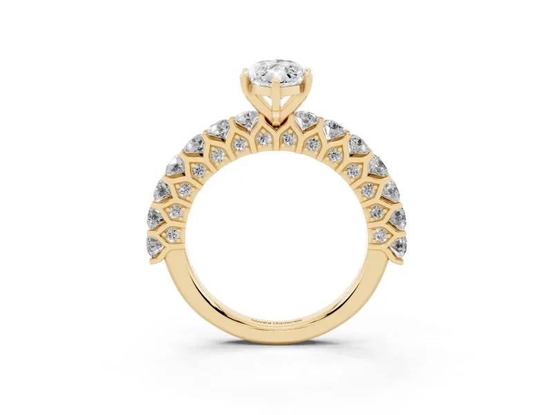 Marquise Cut Diamond Solitaire Ring Set in Yellow gold with Shared Prong Pavé Band