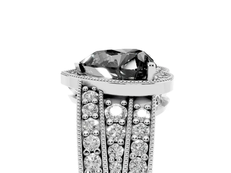 Fancy Black Heart Cut Diamond Halo Ring Set in Platinum with Accent Split Shank and Prong Setting
