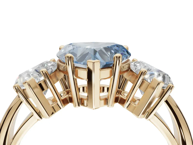 Heart-Shaped Three Stone Engagement Ring Setting for a Fancy Blue Lab-Grown Diamond | Plain Band | Yellow Gold